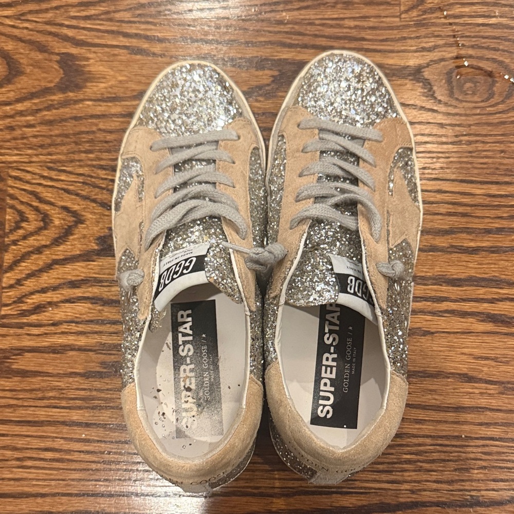 Golden Goose Glitter Sneakers - Silver and Tan - Size 8